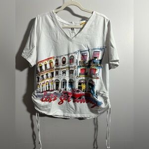 Graphic Tee with Colorful Building Print